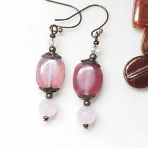 Pink Glass Antique.Bronze Hooks Hidden Meaning earrings Gimme Gummy , Fun   461■